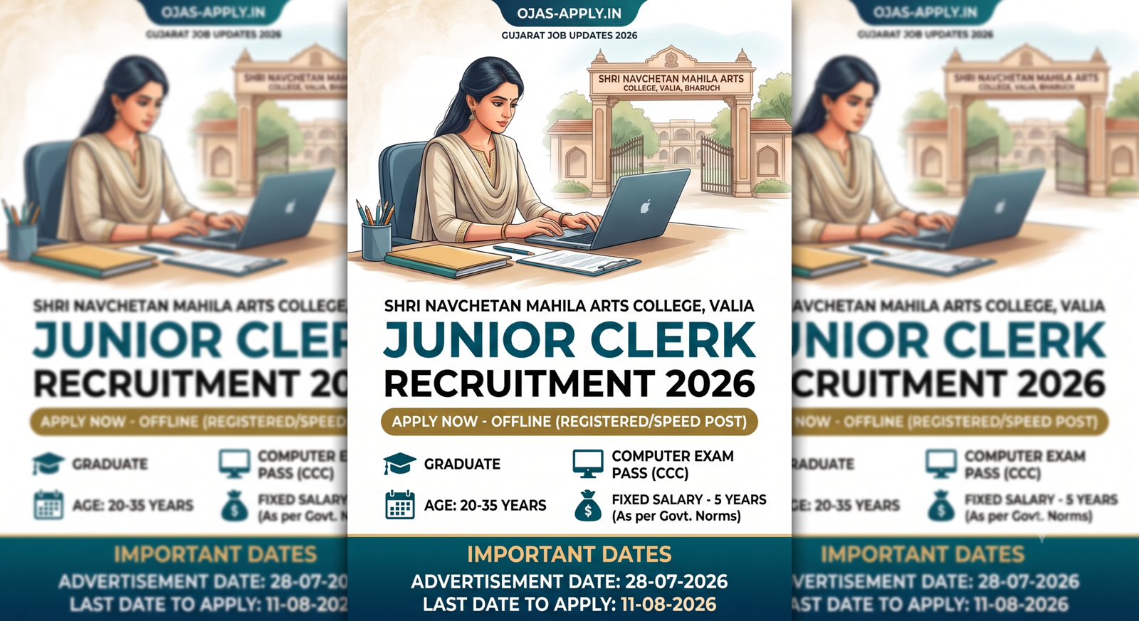 Shri Navchetan Mahila Arts College Valia Junior Clerk Recruitment 2026 Notification Image