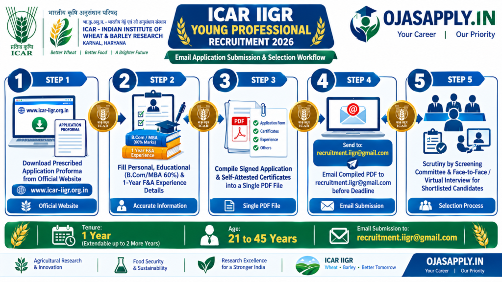ICAR IIGR Young Professional Recruitment 2026 Step by Step Email Application and Interview Flowchart