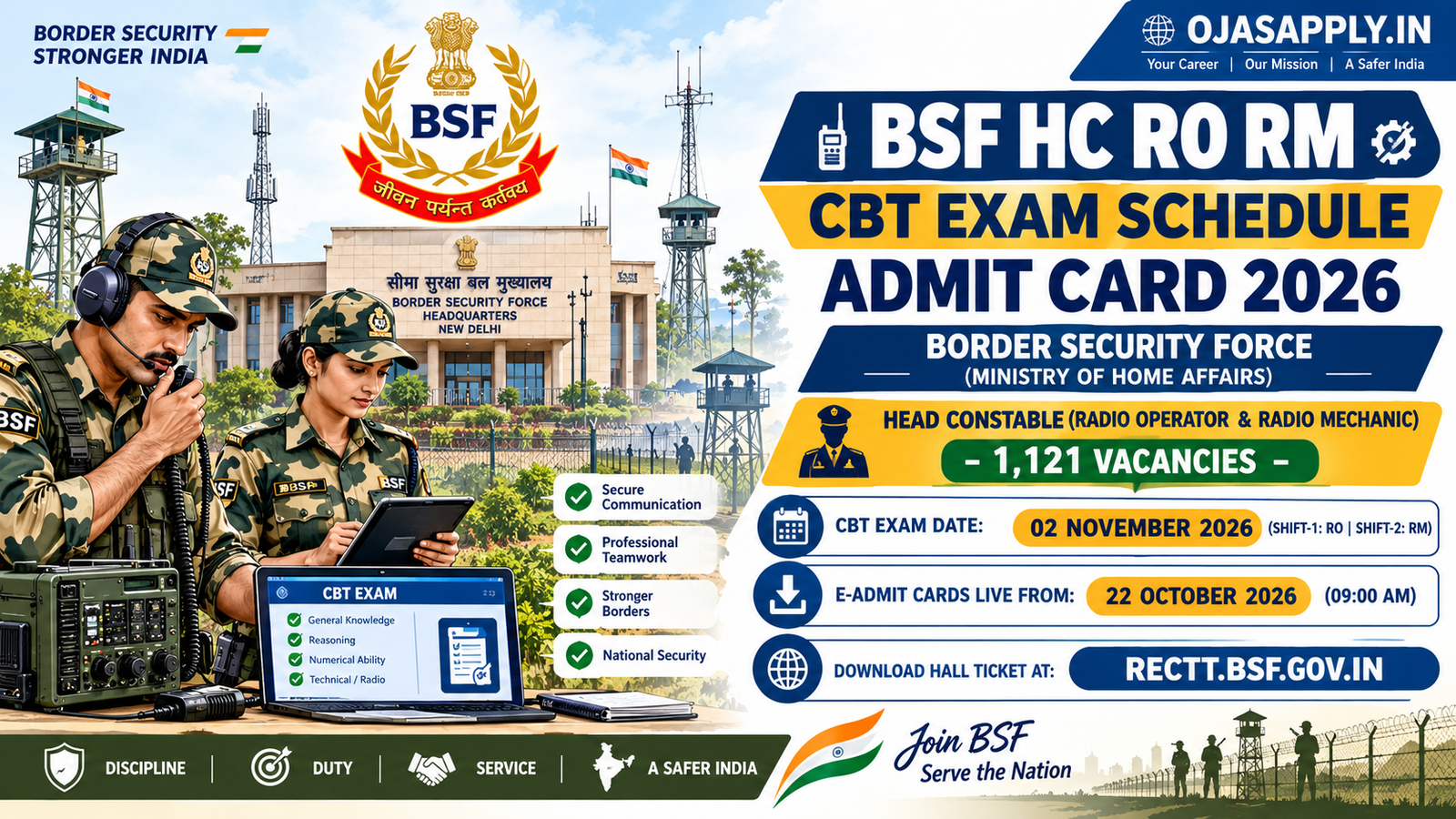 BSF HC RO RM CBT Exam Schedule Admit Card 2026 Notification Banner