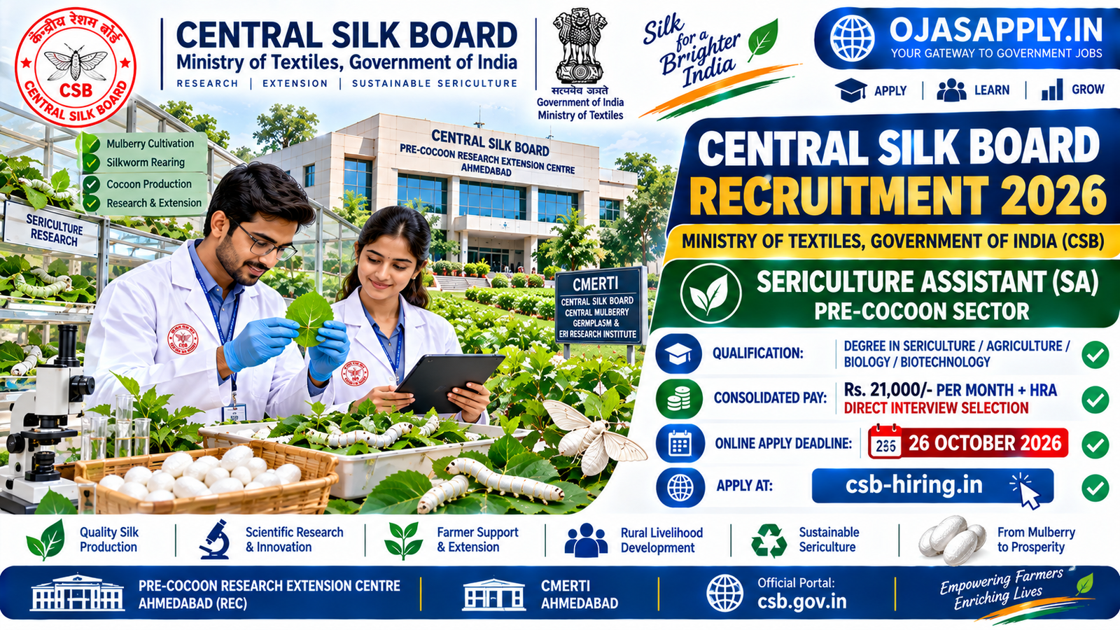 Central Silk Board Sericulture Assistant Recruitment 2026 Notification Banner