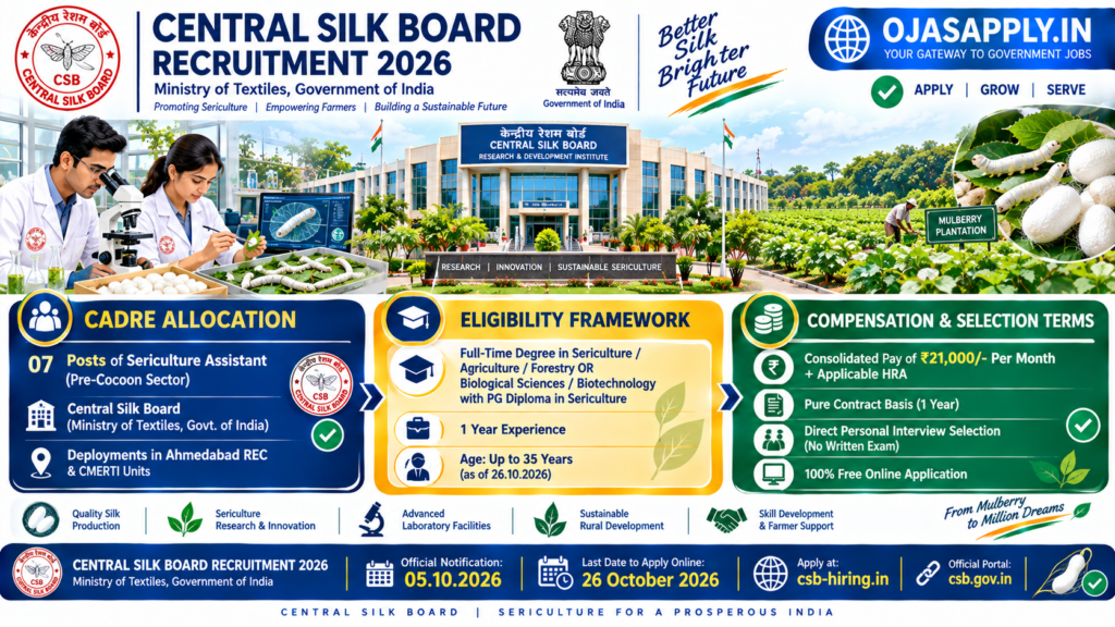 Central Silk Board Sericulture Assistant Recruitment 2026 Salary Eligibility Infographic