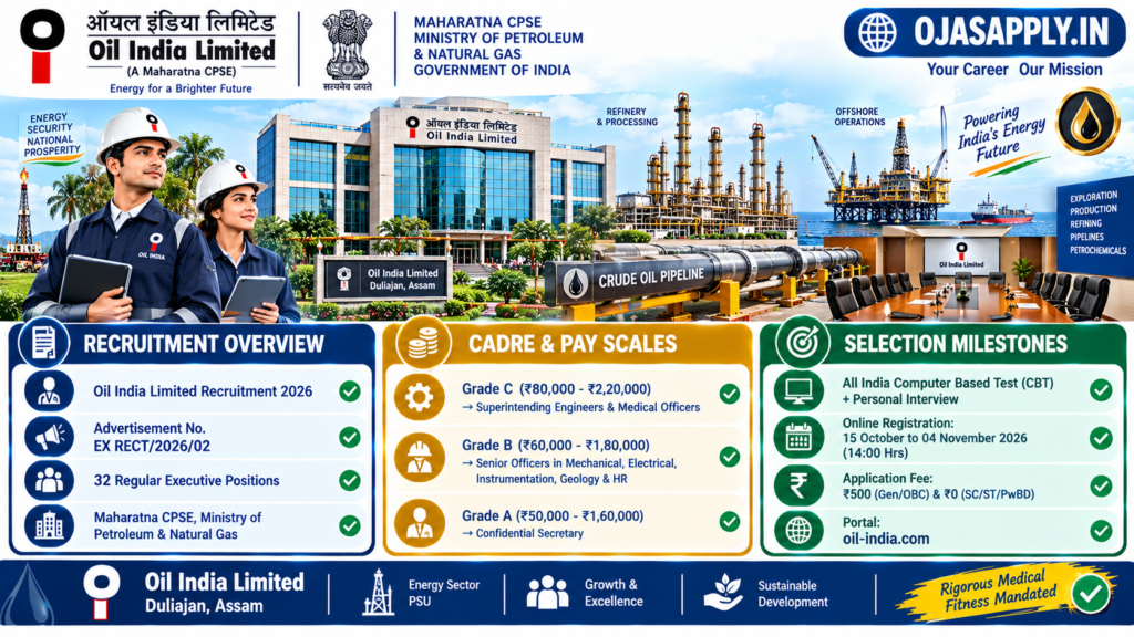 Oil India Limited Recruitment 2026 Grade A B C Executive Vacancies Infographic