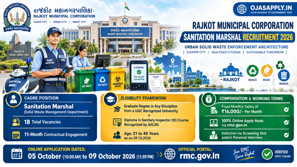 Rajkot Municipal Corporation Sanitation Marshal Recruitment 2026 18 Posts Salary Infographic