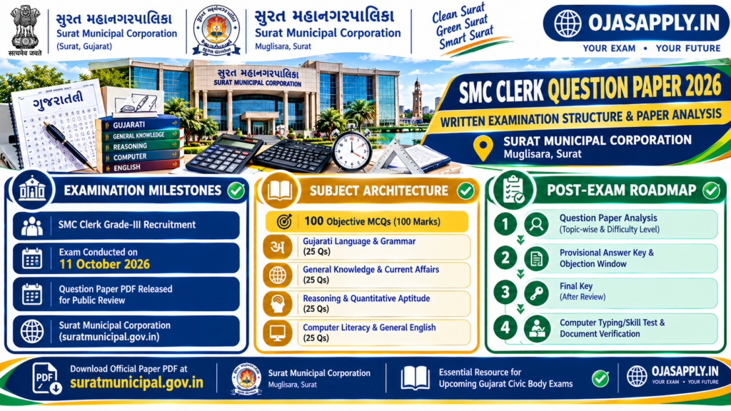 SMC Clerk Question Paper 2026 PDF Download Exam Pattern Infographic