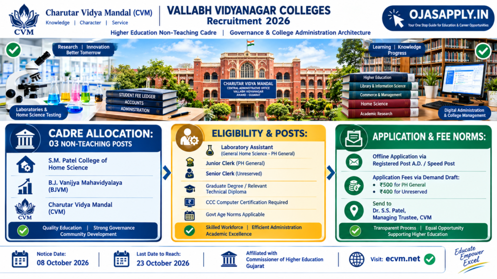 Vallabh Vidyanagar Colleges Recruitment 2026 Clerk Lab Assistant Infographic